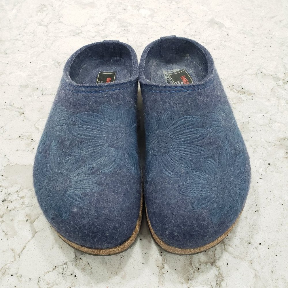 Haflinger Women Size 39 US 8.5 Flowers Slip On Clogs Mules Purple Blue Wool Shoe